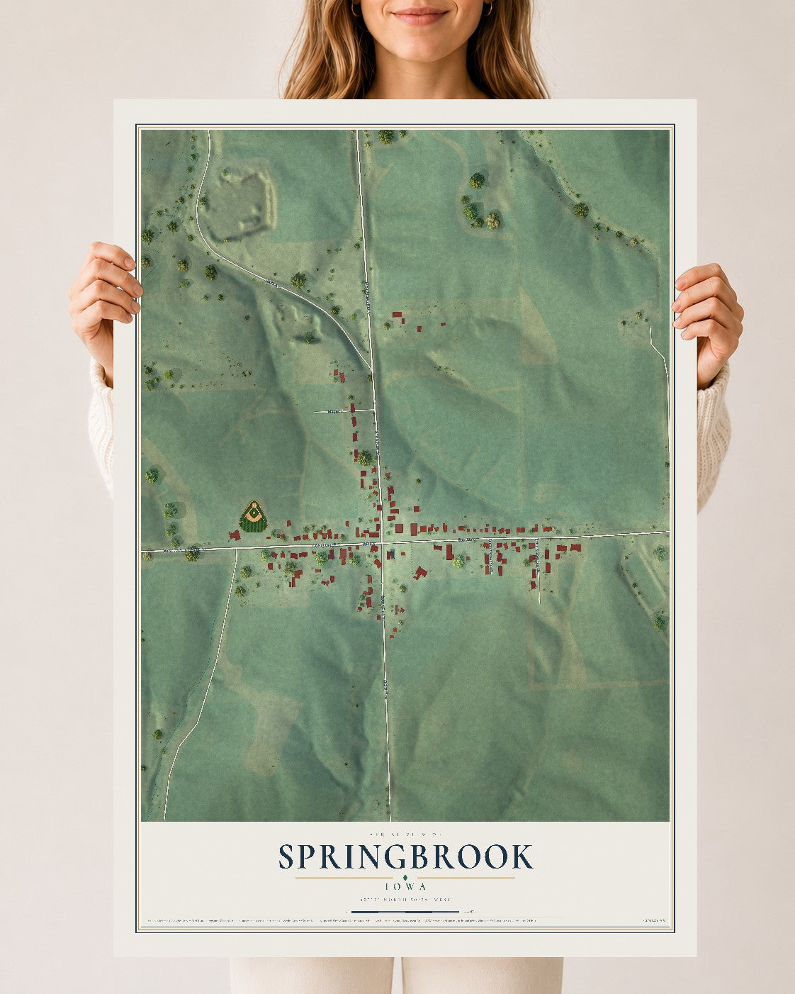 Map of Springbrook, Iowa, 24 x 36 inch unframed archival matte print