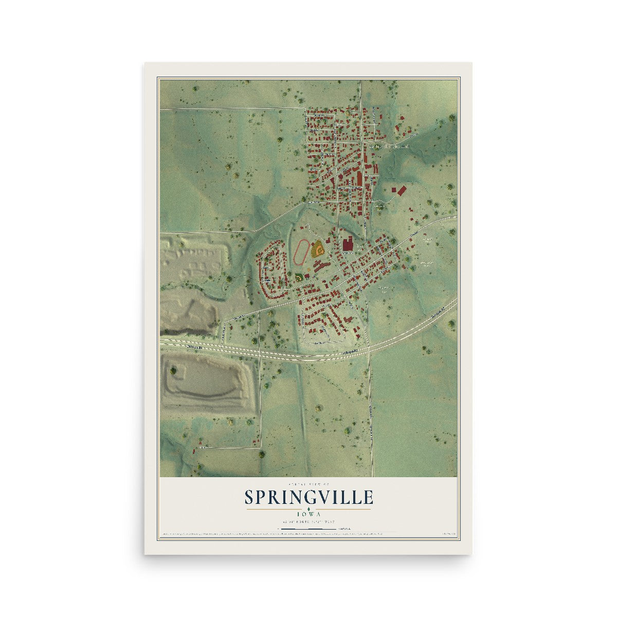 Map of Springville, Iowa, 12 x 18 inch unframed archival matte print