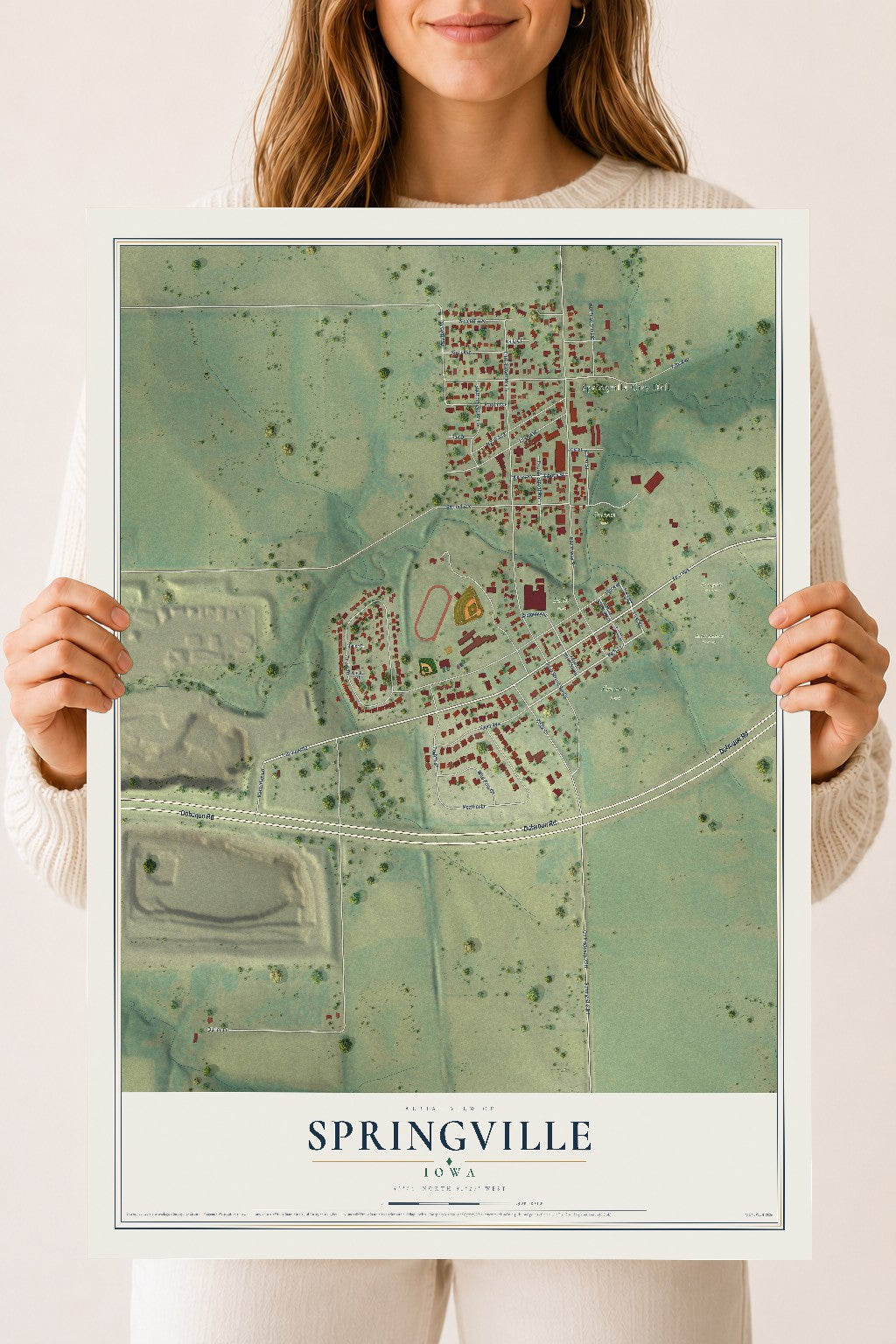Map of Springville, Iowa, 18 x 24 inch unframed archival matte print