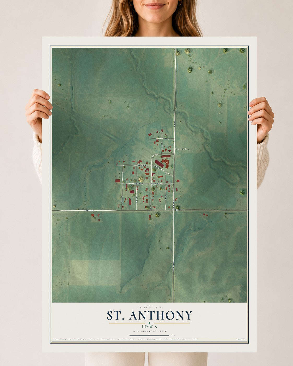 Map of St. Anthony, Iowa, 24 x 36 inch unframed archival matte print