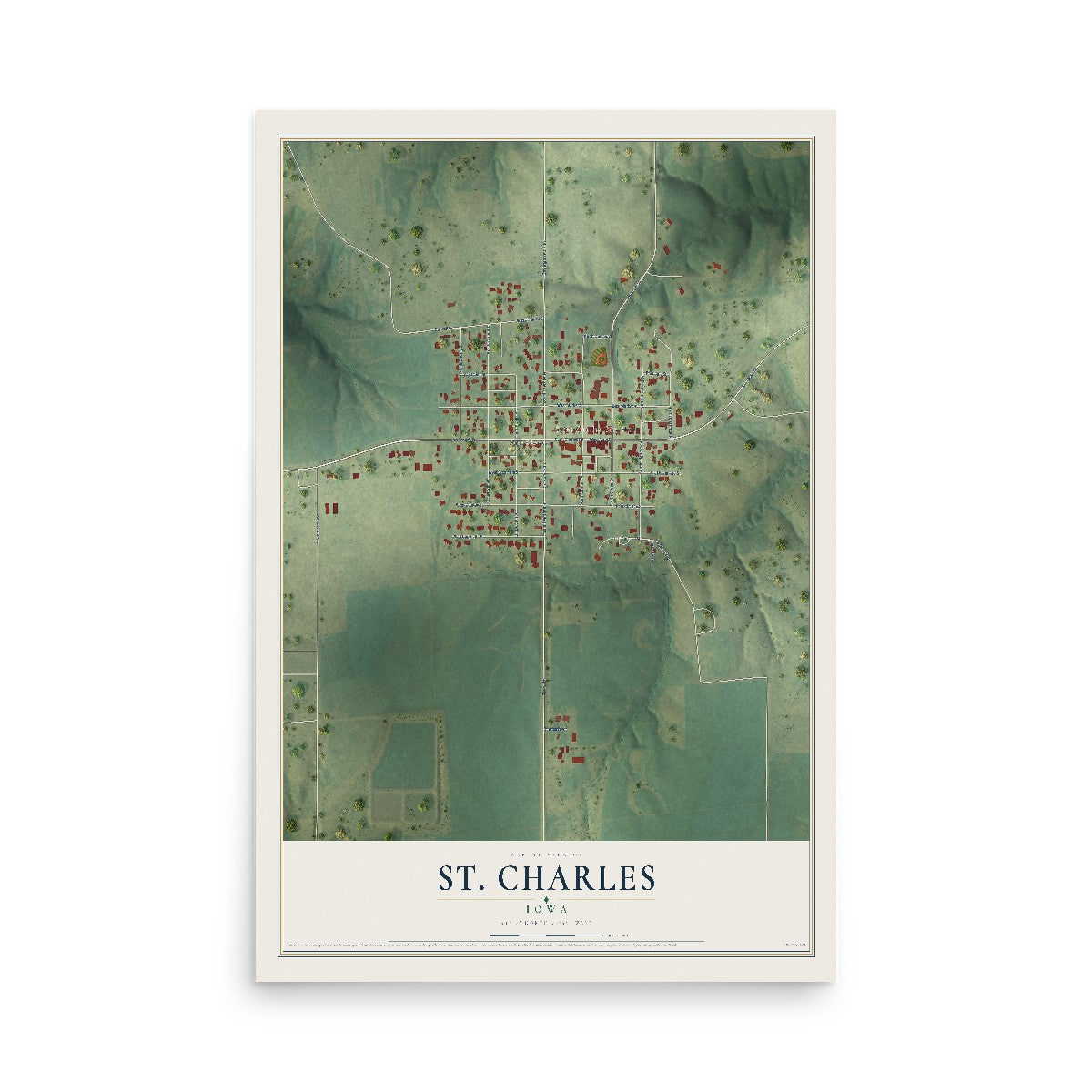 Map of St. Charles, Iowa, 12 x 18 inch unframed archival matte print