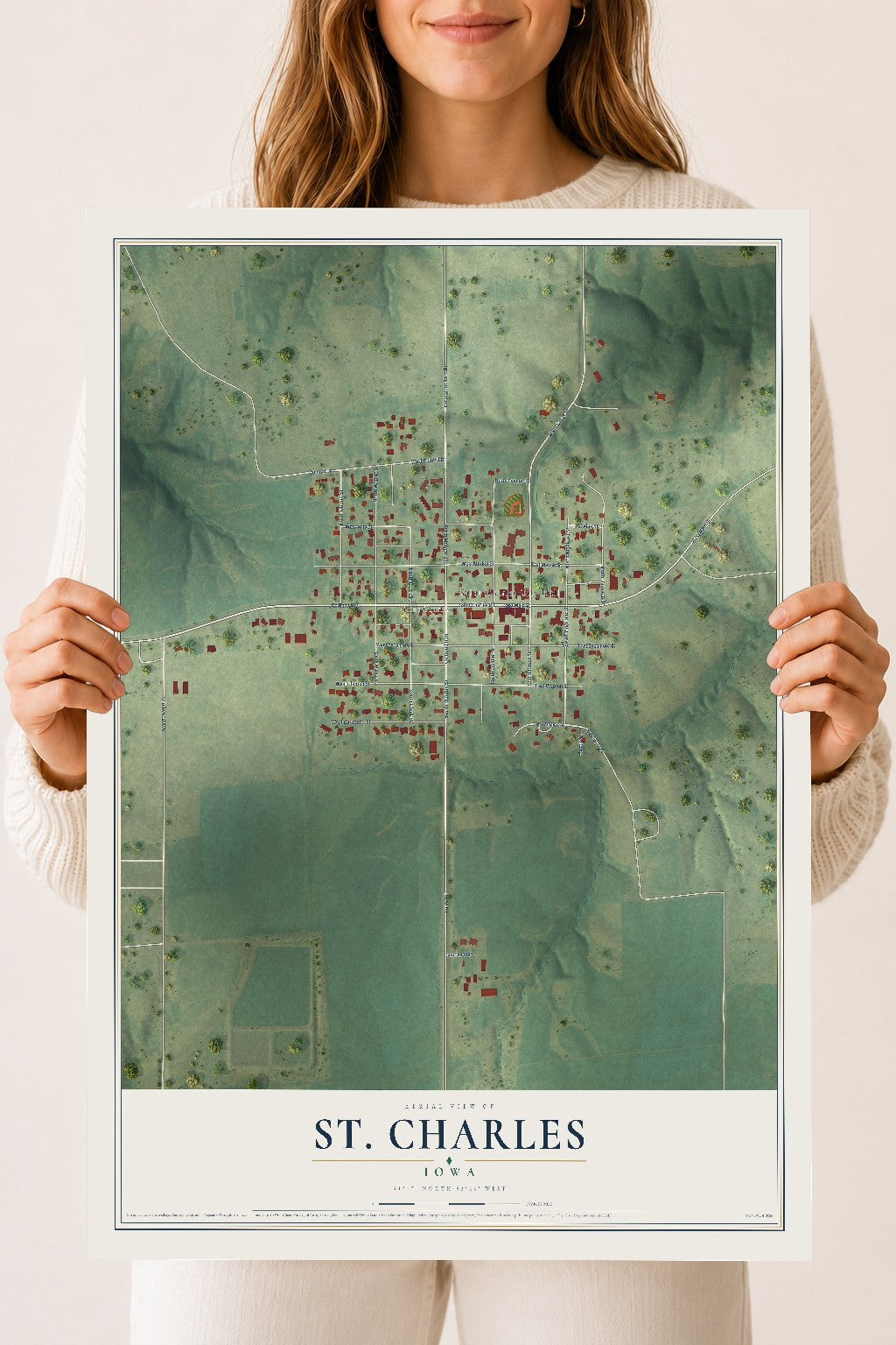 Map of St. Charles, Iowa, 18 x 24 inch unframed archival matte print