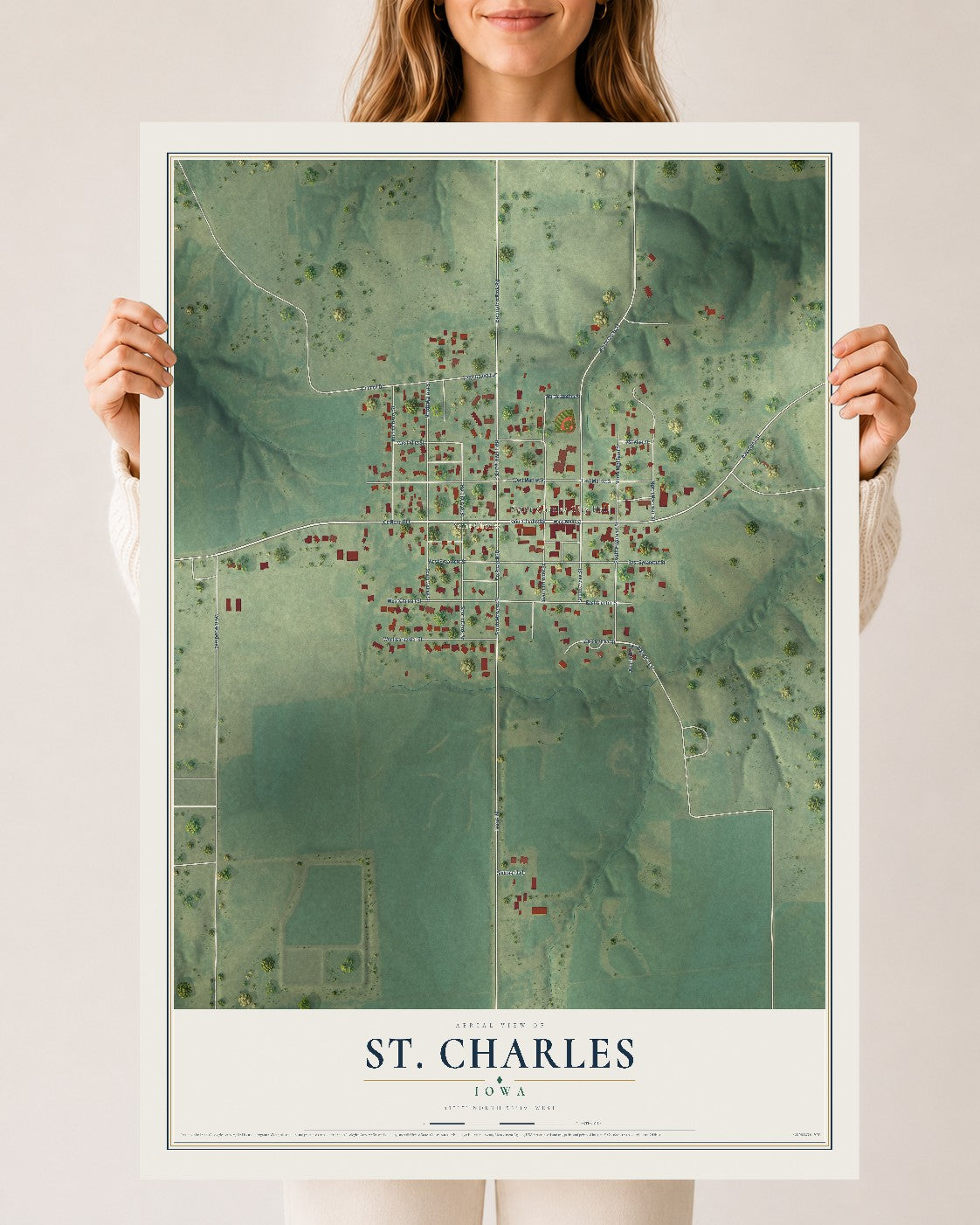 Map of St. Charles, Iowa, 24 x 36 inch unframed archival matte print