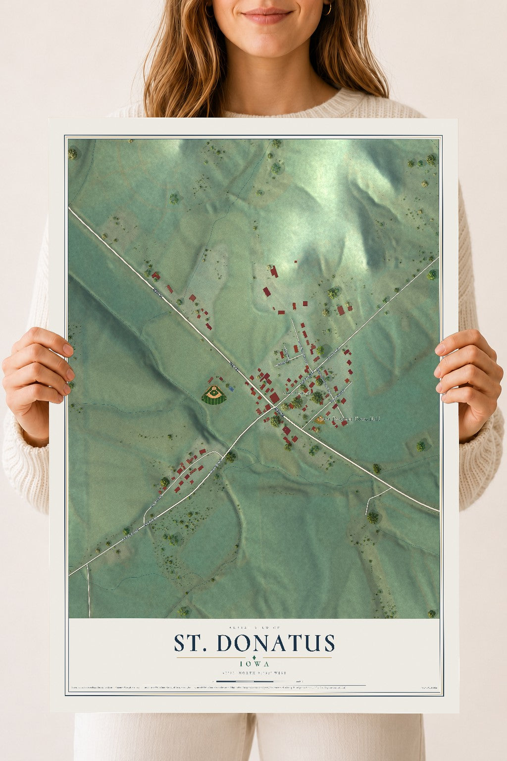 Map of St. Donatus, Iowa, 18 x 24 inch unframed archival matte print