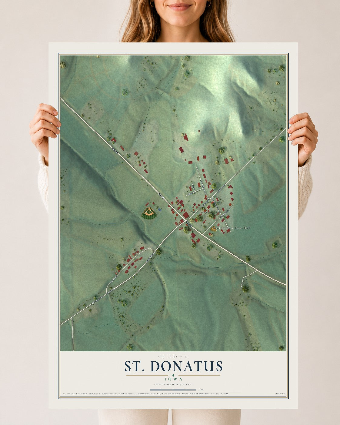 Map of St. Donatus, Iowa, 24 x 36 inch unframed archival matte print