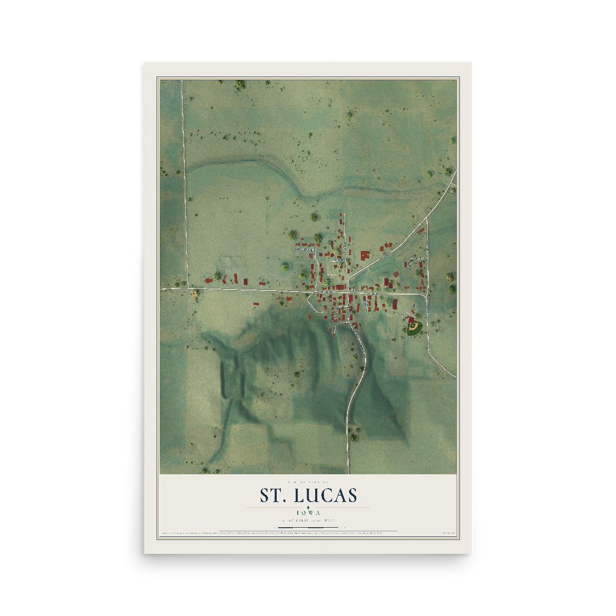 Map of St. Lucas, Iowa, 12 x 18 inch unframed archival matte print
