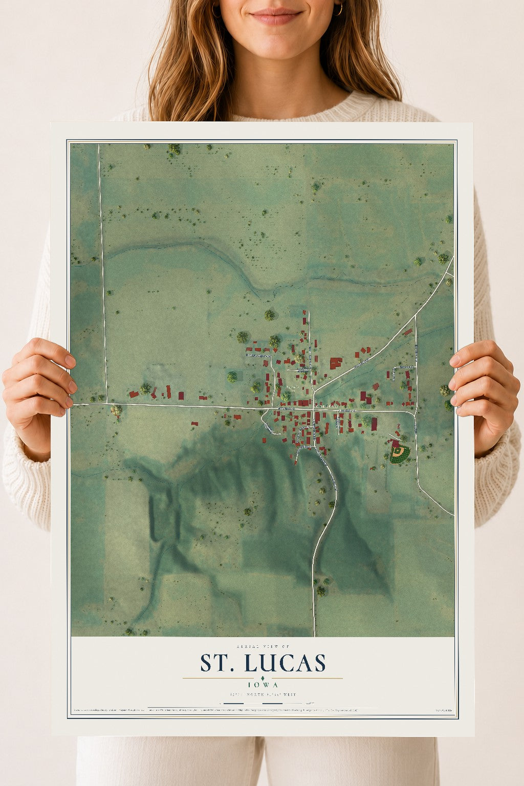 Map of St. Lucas, Iowa, 18 x 24 inch unframed archival matte print