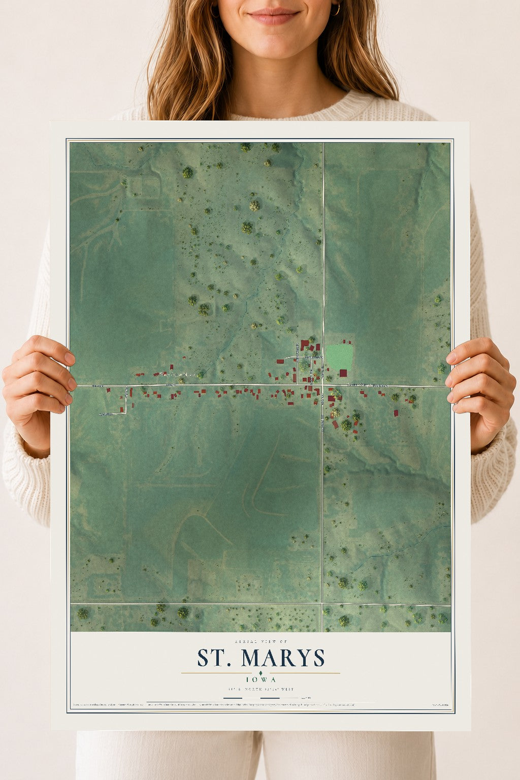 Map of St. Marys, Iowa, 18 x 24 inch unframed archival matte print