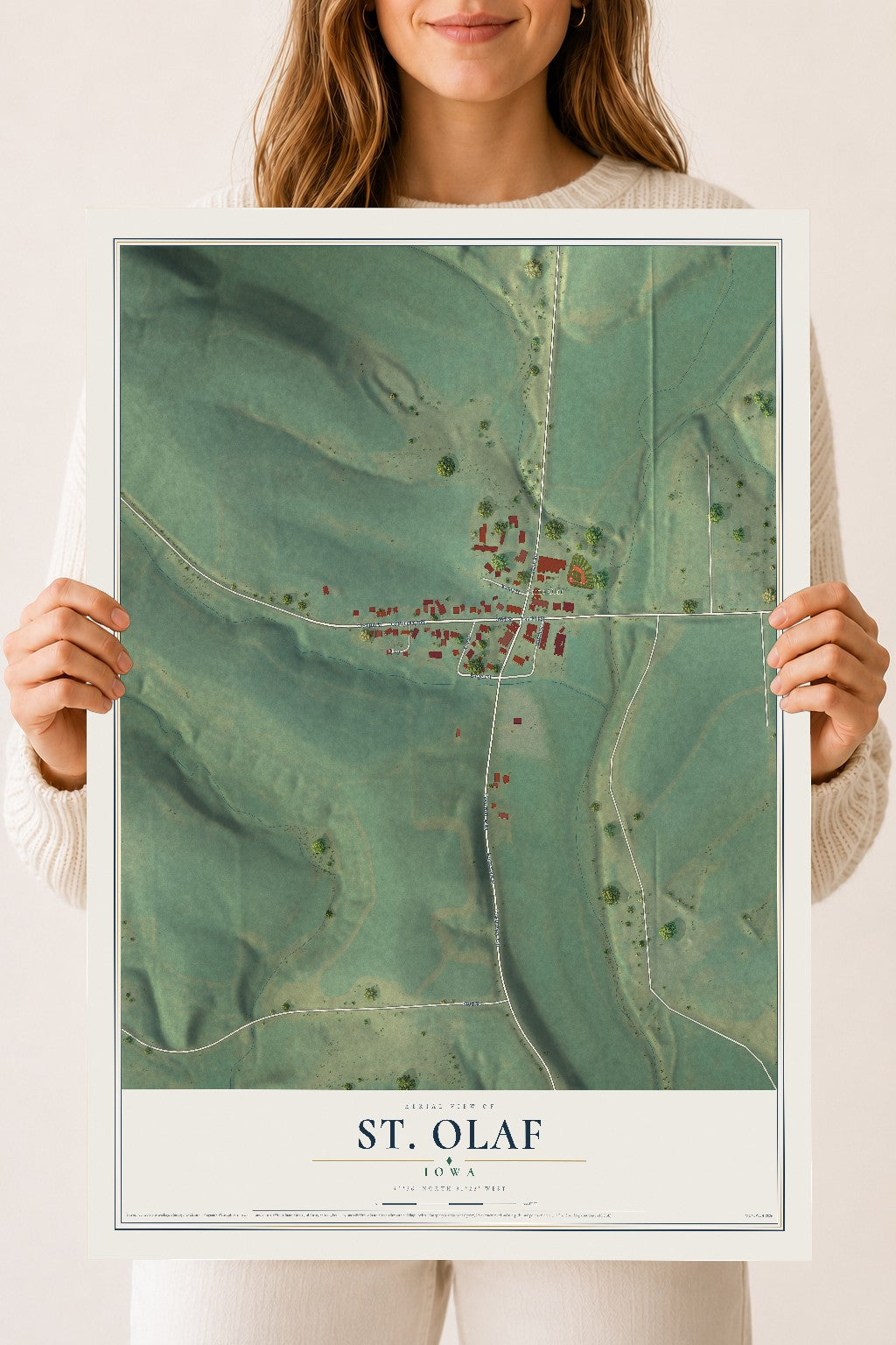 Map of St. Olaf, Iowa, 18 x 24 inch unframed archival matte print