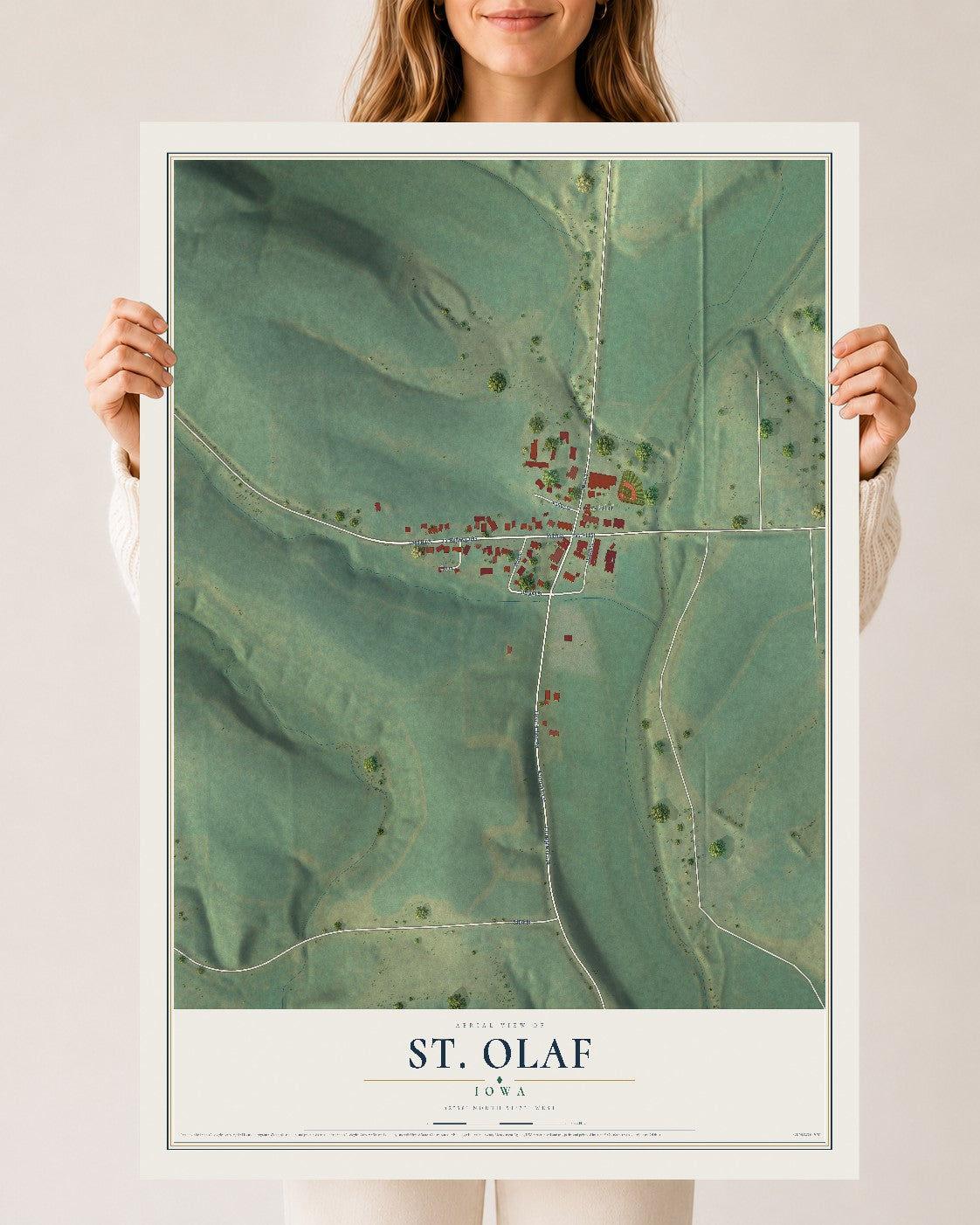 Map of St. Olaf, Iowa, 24 x 36 inch unframed archival matte print