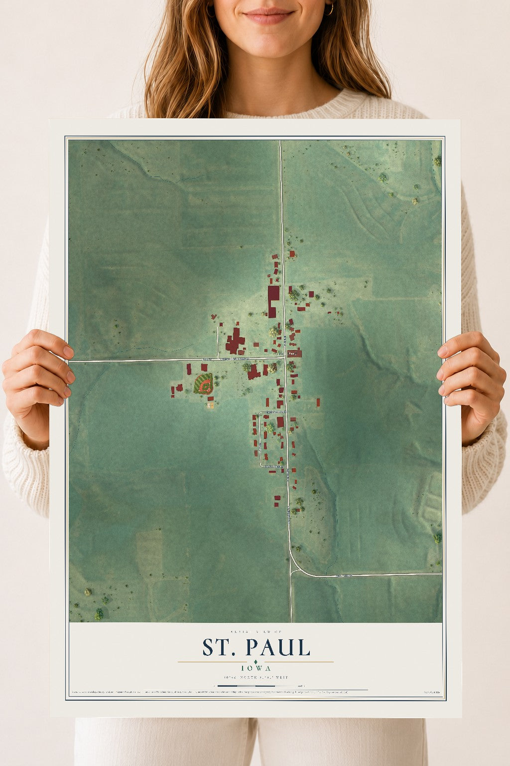 Map of St. Paul, Iowa, 18 x 24 inch unframed archival matte print