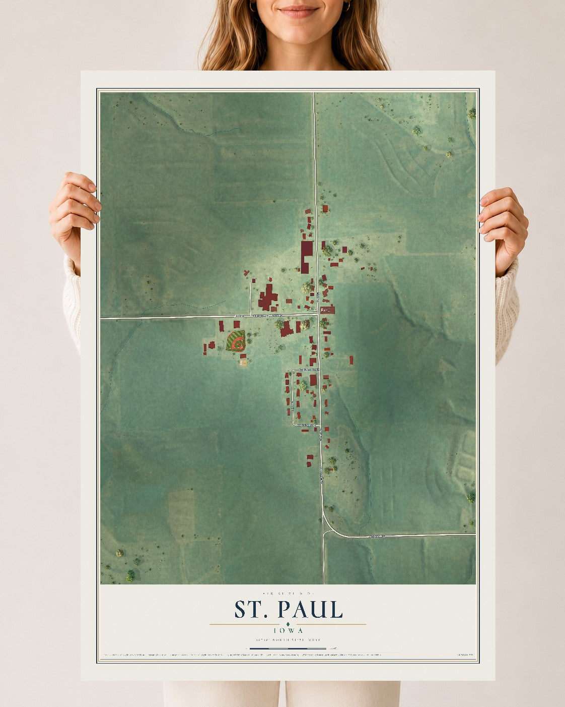 Map of St. Paul, Iowa, 24 x 36 inch unframed archival matte print
