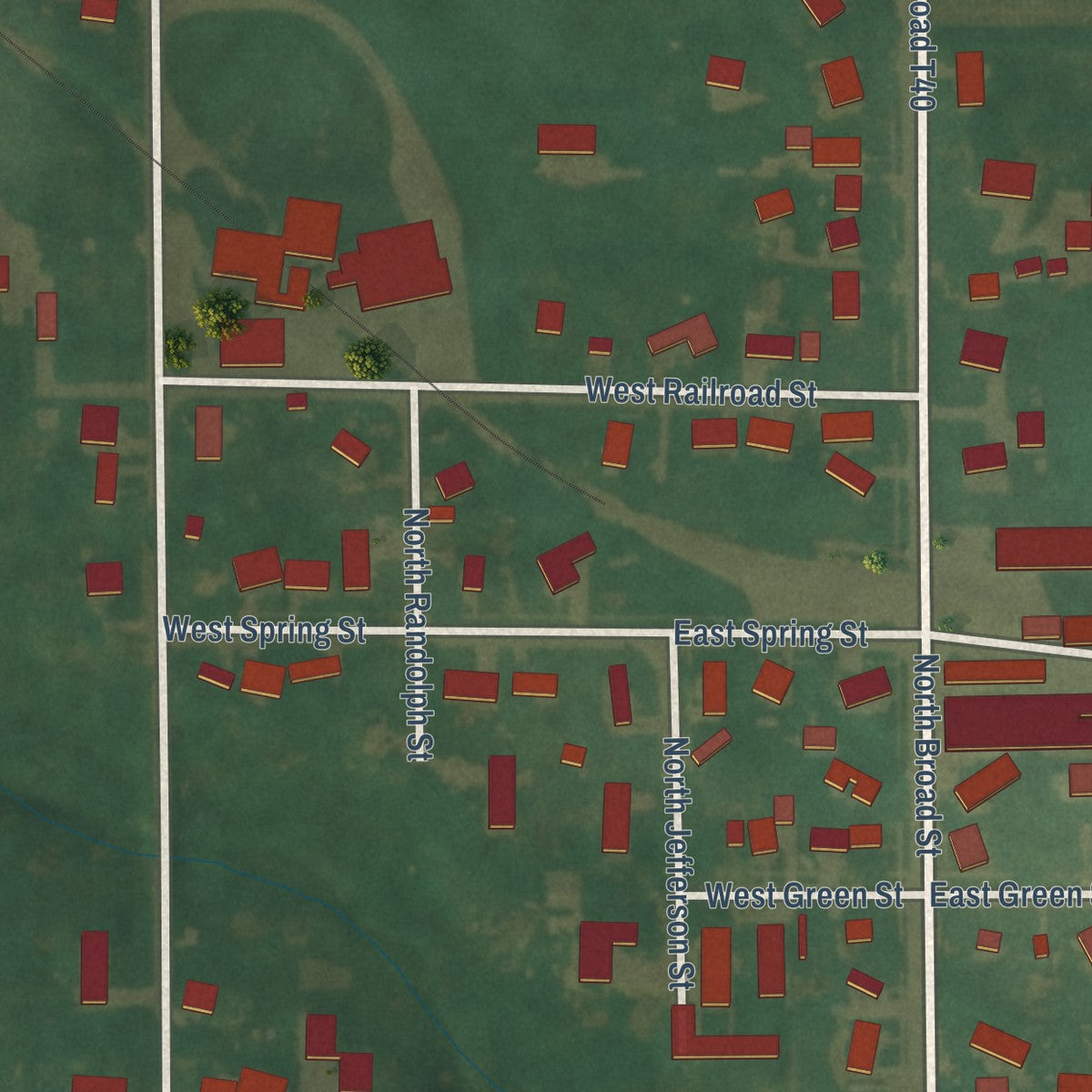 Second close-up of the map of Stacyville, Iowa print showing more streets and buildings