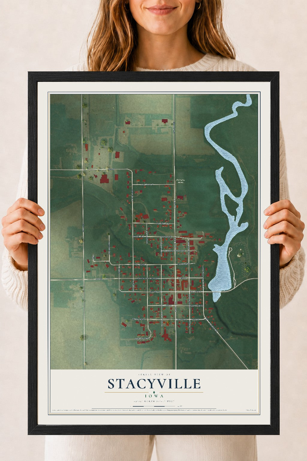 Map of Stacyville, Iowa, 18 x 24 inch print in a black wood frame