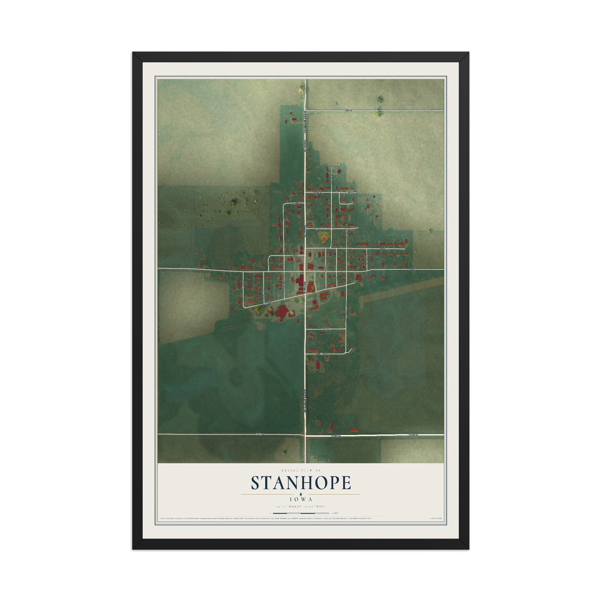 Map of Stanhope, Iowa, 12 x 18 inch print in a black wood frame