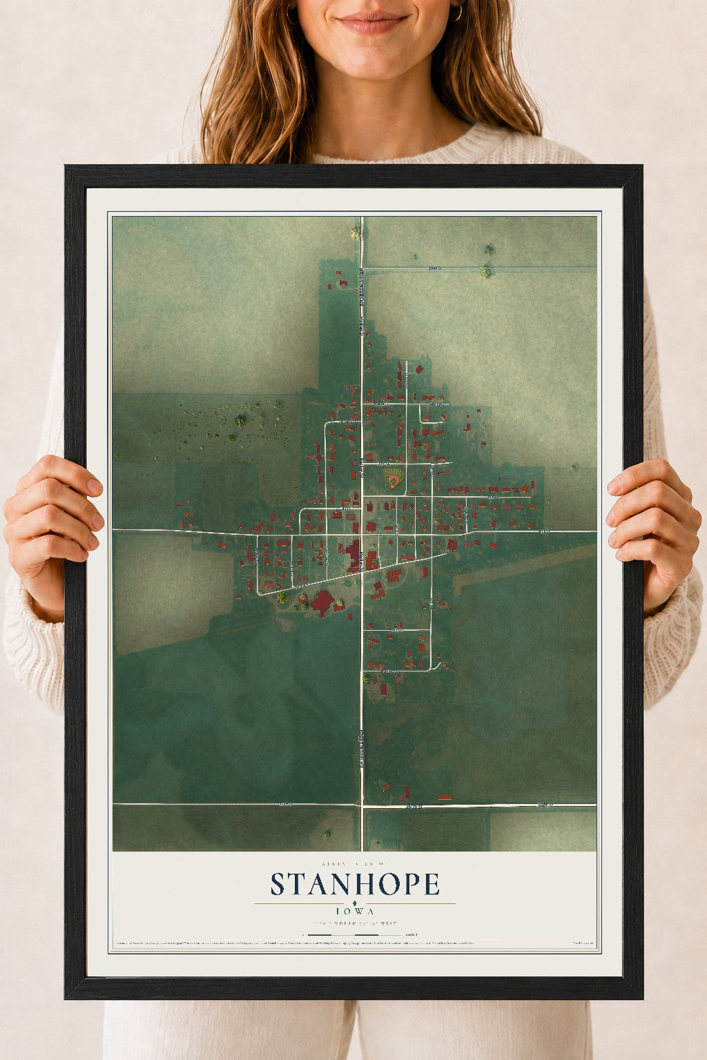Map of Stanhope, Iowa, 18 x 24 inch print in a black wood frame