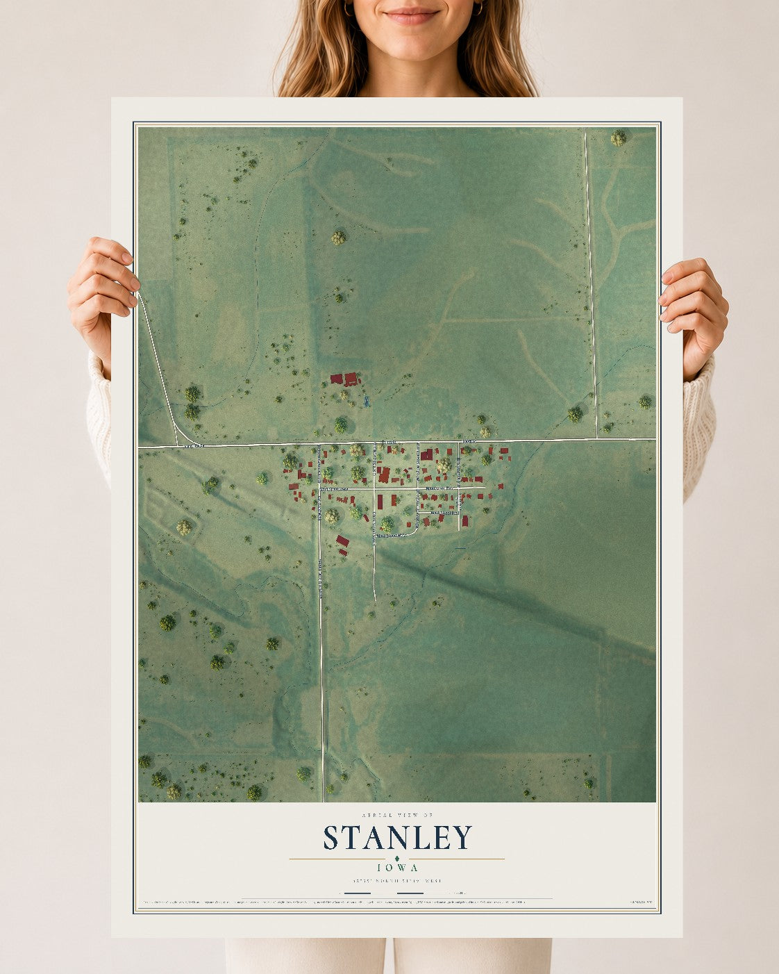 Map of Stanley, Iowa, 24 x 36 inch unframed archival matte print