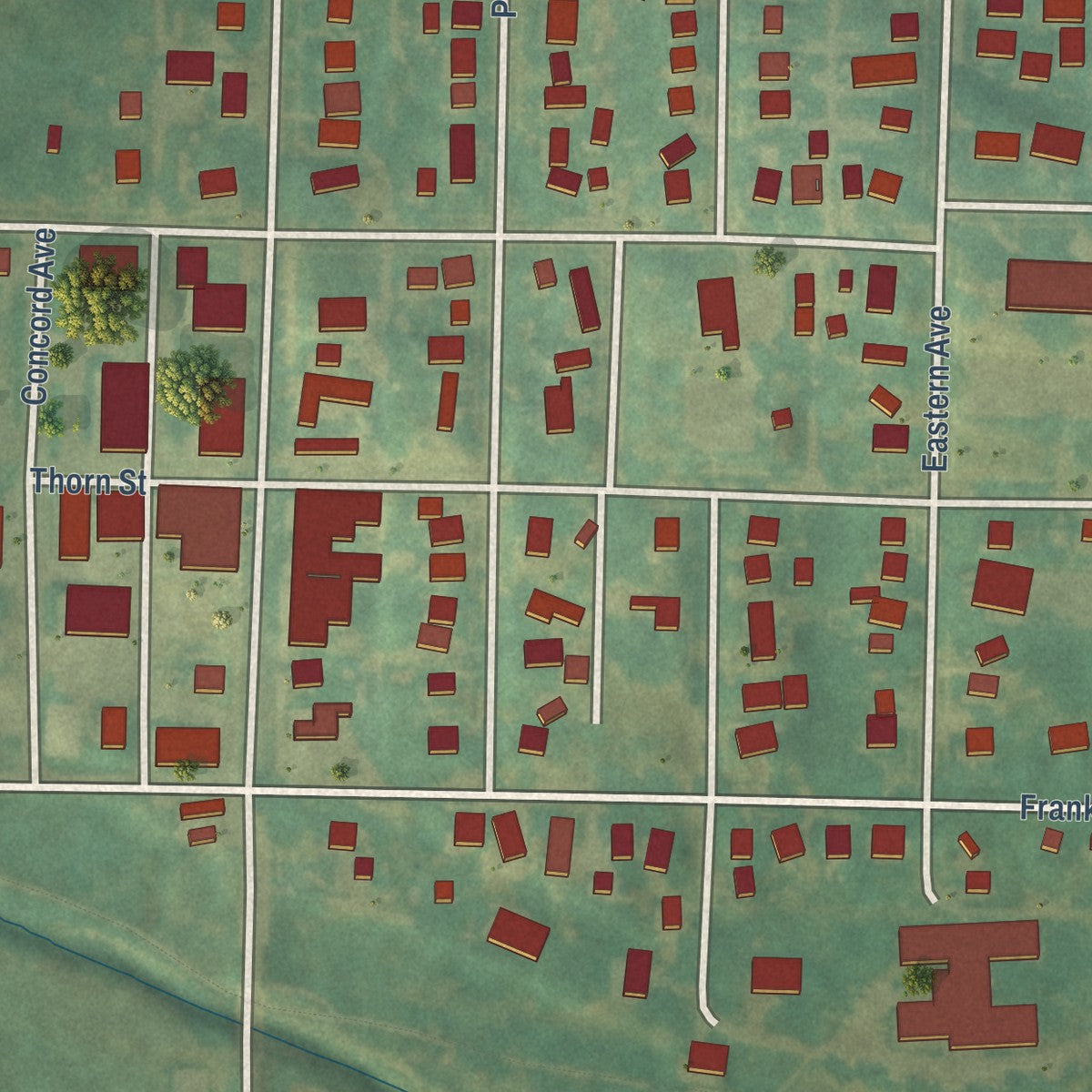 Close-up of the map of Stanton, Iowa print showing street and building detail