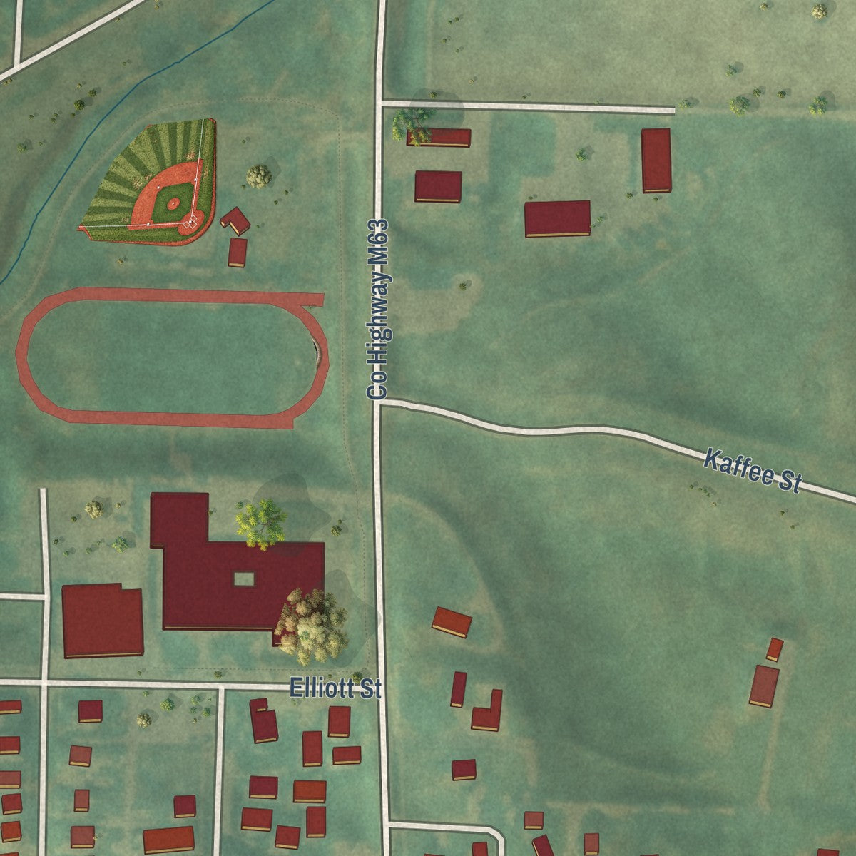 Second close-up of the map of Stanton, Iowa print showing more streets and buildings
