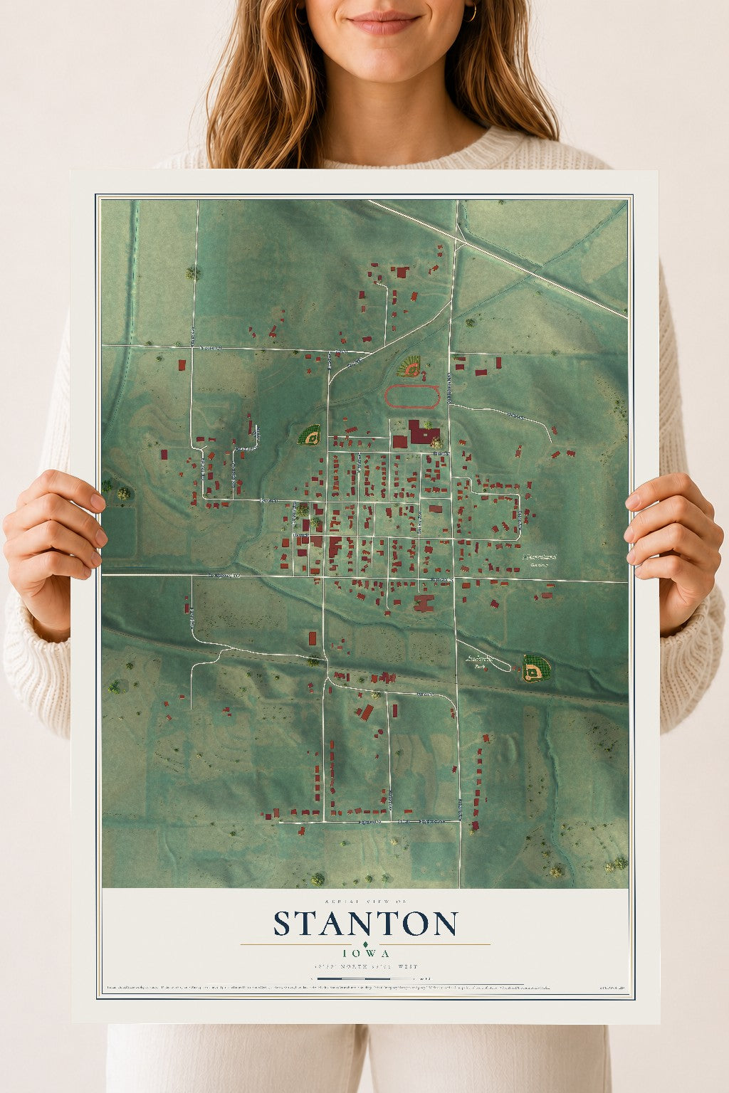 Map of Stanton, Iowa, 18 x 24 inch unframed archival matte print