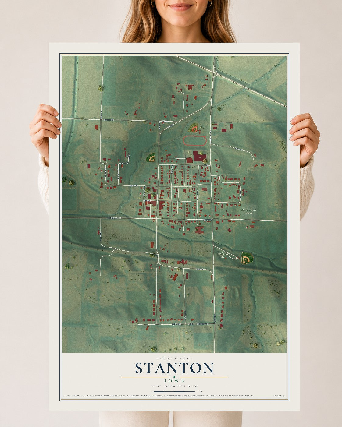 Map of Stanton, Iowa, 24 x 36 inch unframed archival matte print