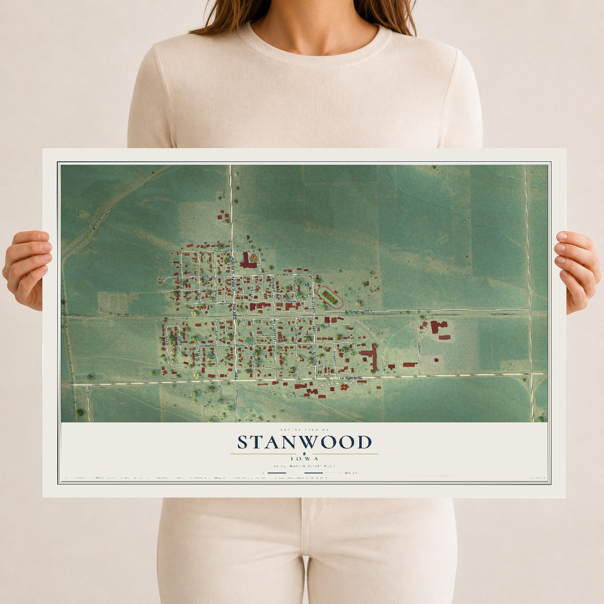 Map of Stanwood, Iowa, 12 x 18 inch unframed archival matte print