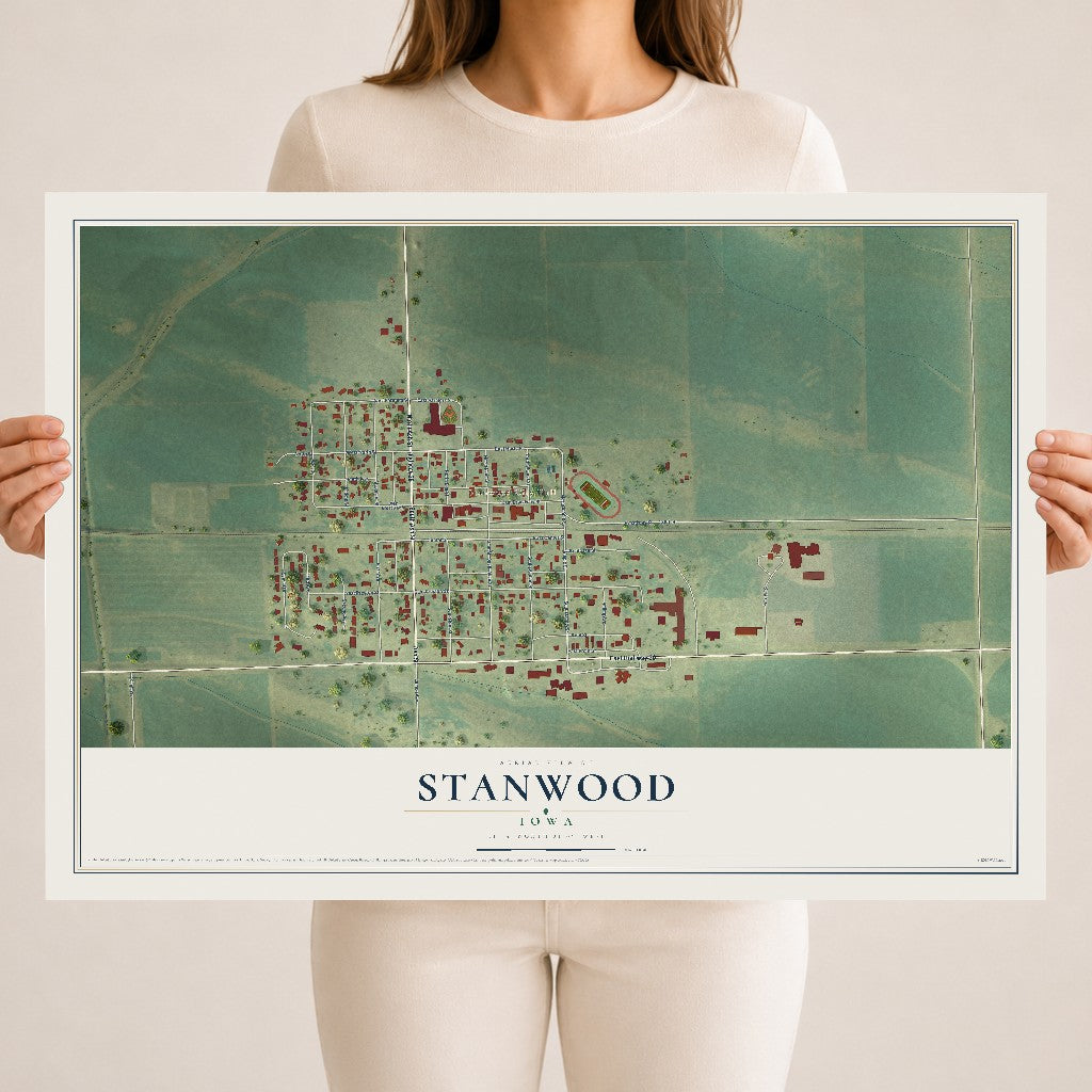 Map of Stanwood, Iowa, 18 x 24 inch unframed archival matte print