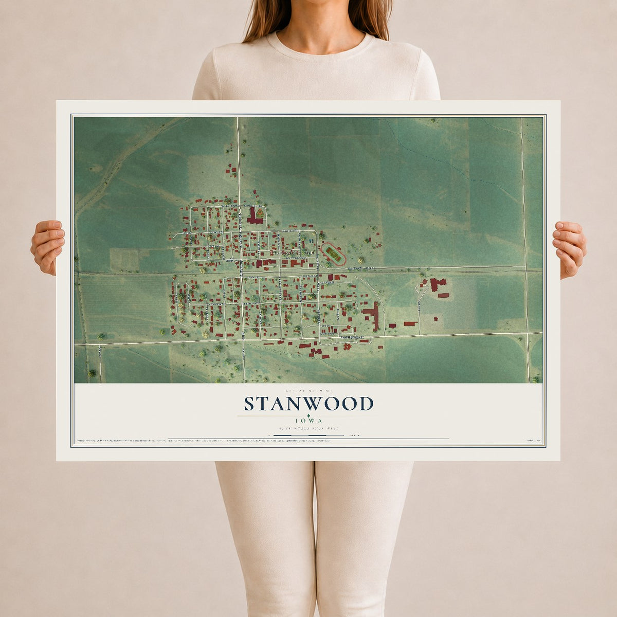 Map of Stanwood, Iowa, 24 x 36 inch unframed archival matte print