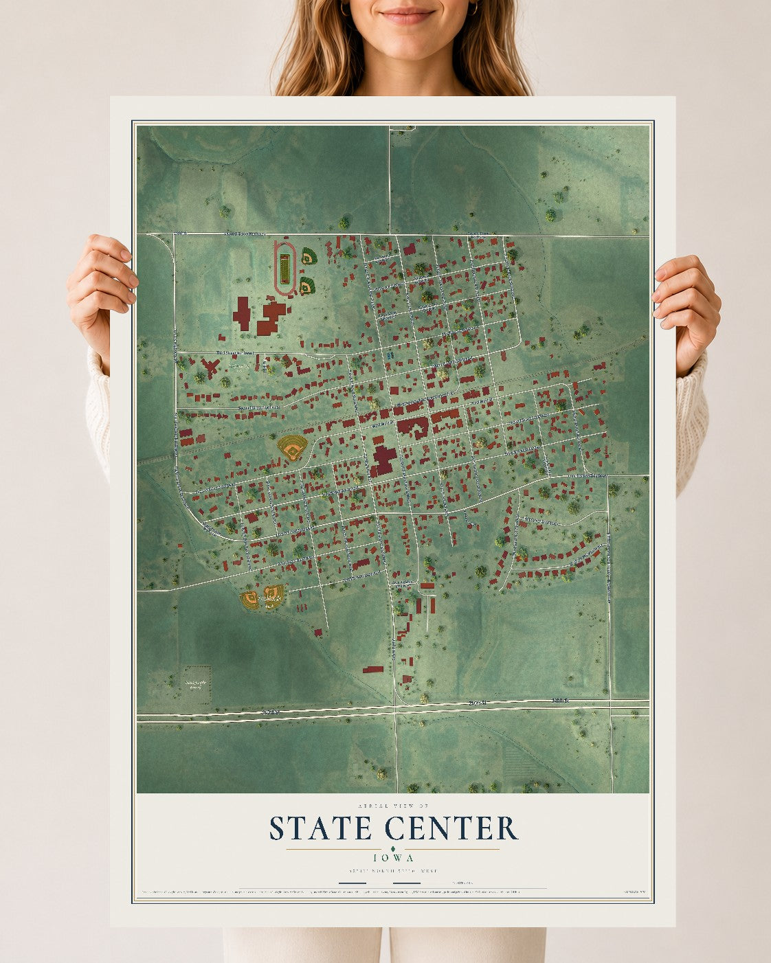 Map of State Center, Iowa, 24 x 36 inch unframed archival matte print