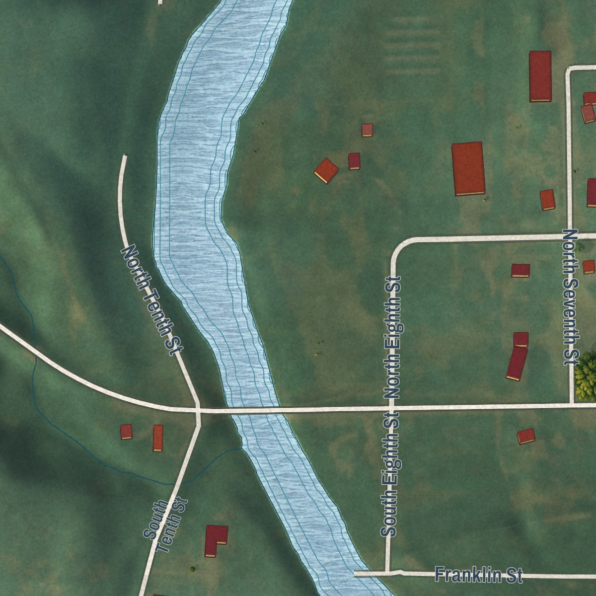 Second close-up of the map of Steamboat Rock, Iowa print showing more streets and buildings
