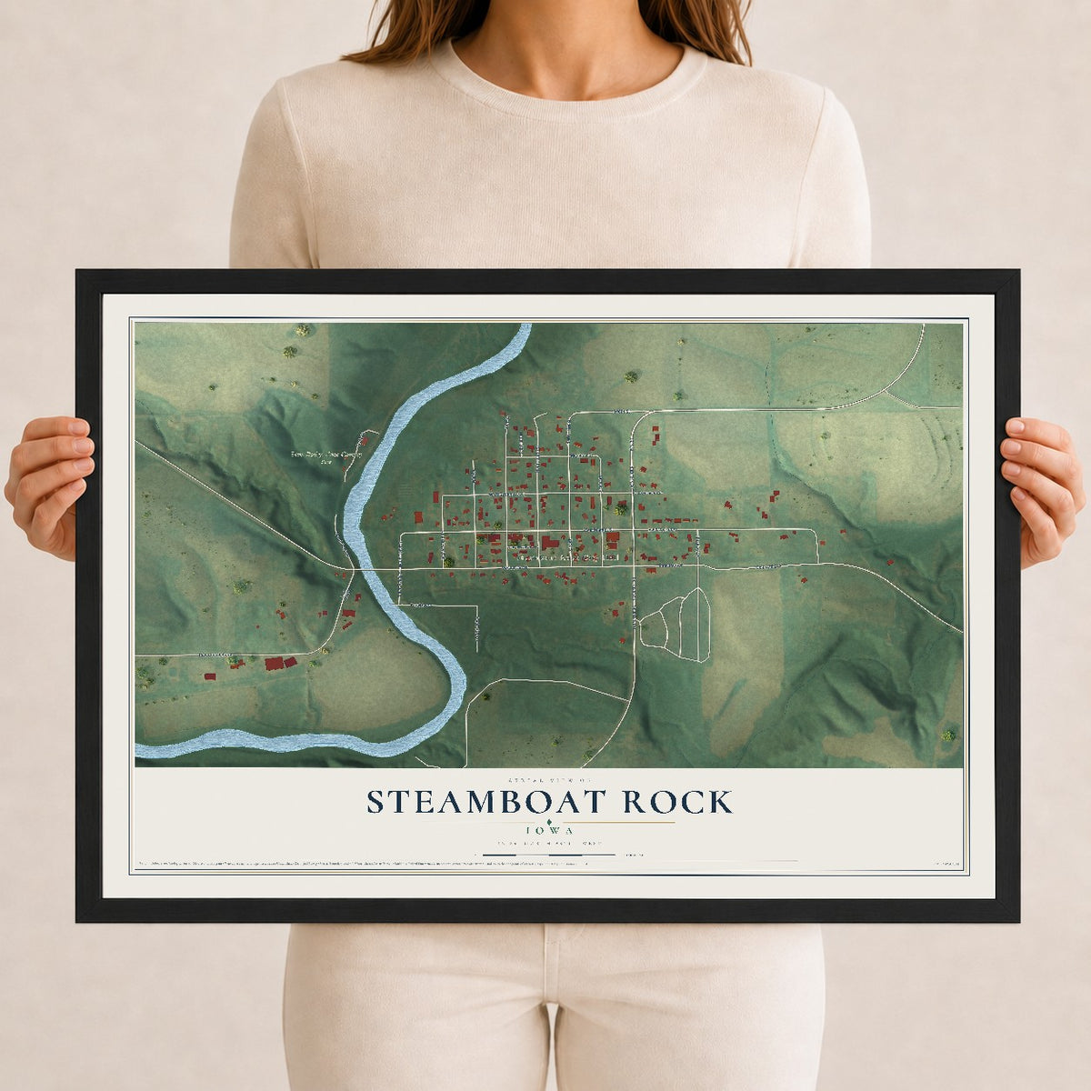 Map of Steamboat Rock, Iowa, 12 x 18 inch print in a black wood frame