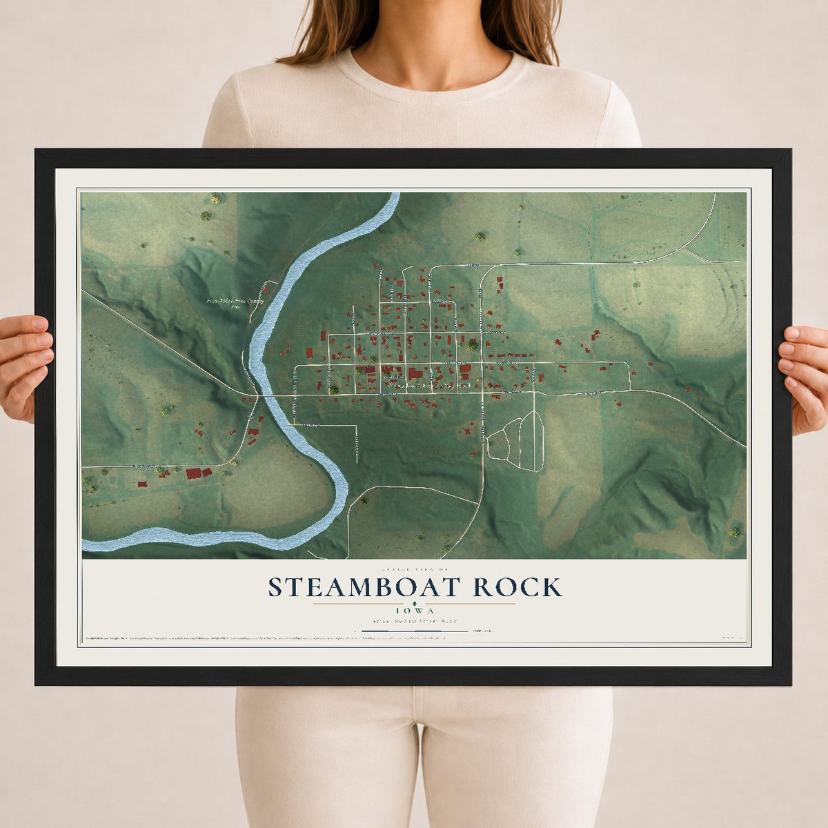 Map of Steamboat Rock, Iowa, 18 x 24 inch print in a black wood frame