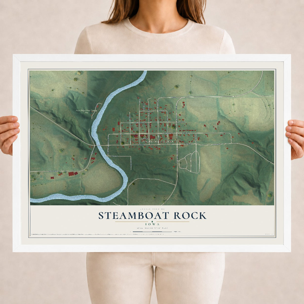 Map of Steamboat Rock, Iowa, 18 x 24 inch print in a white wood frame