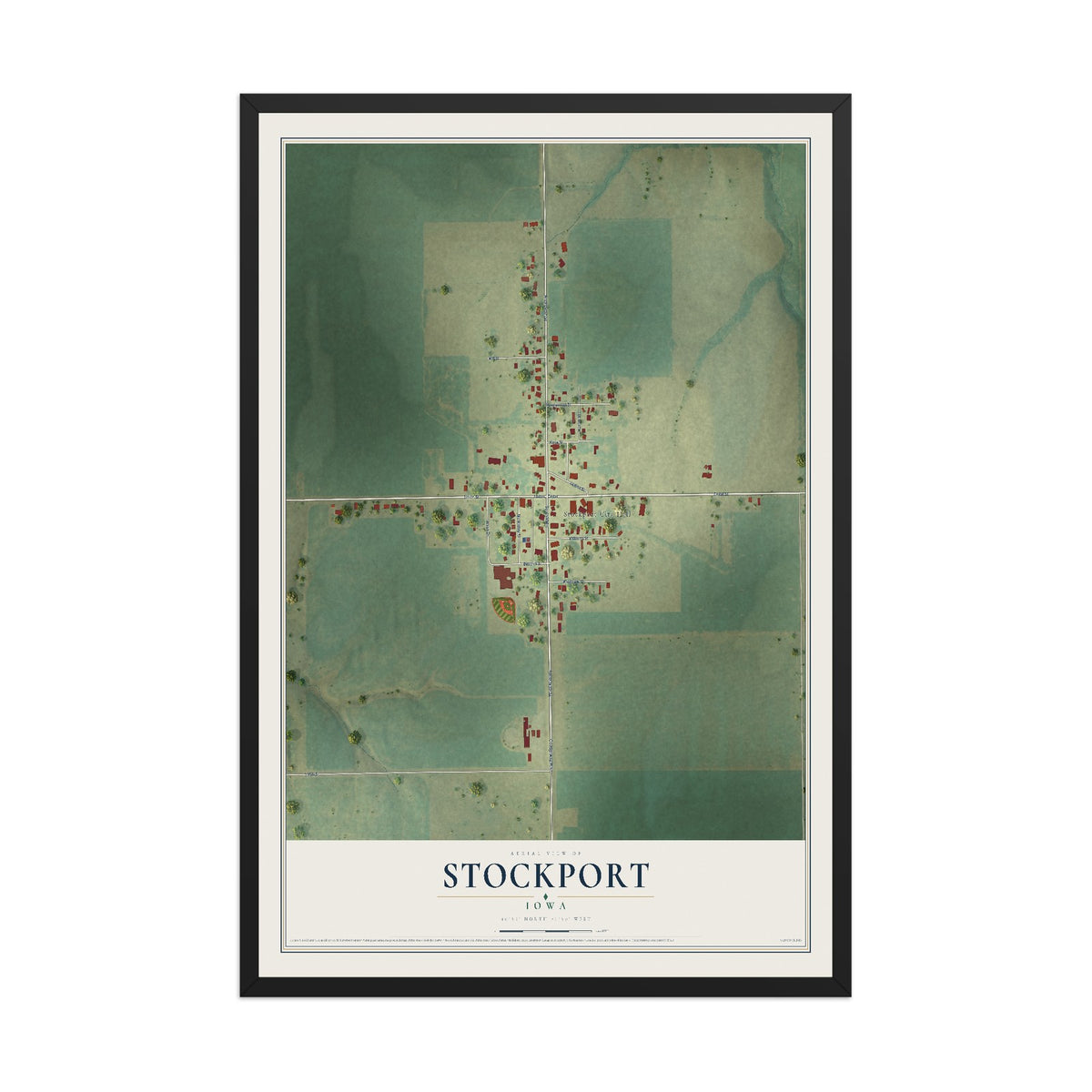 Map of Stockport, Iowa, 12 x 18 inch print in a black wood frame