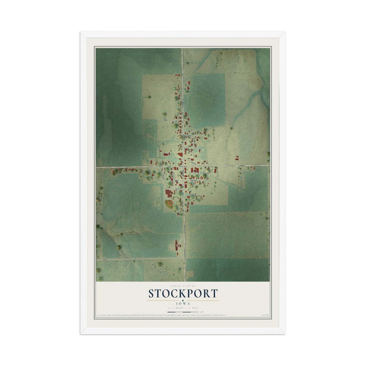 Map of Stockport, Iowa, 12 x 18 inch print in a white wood frame