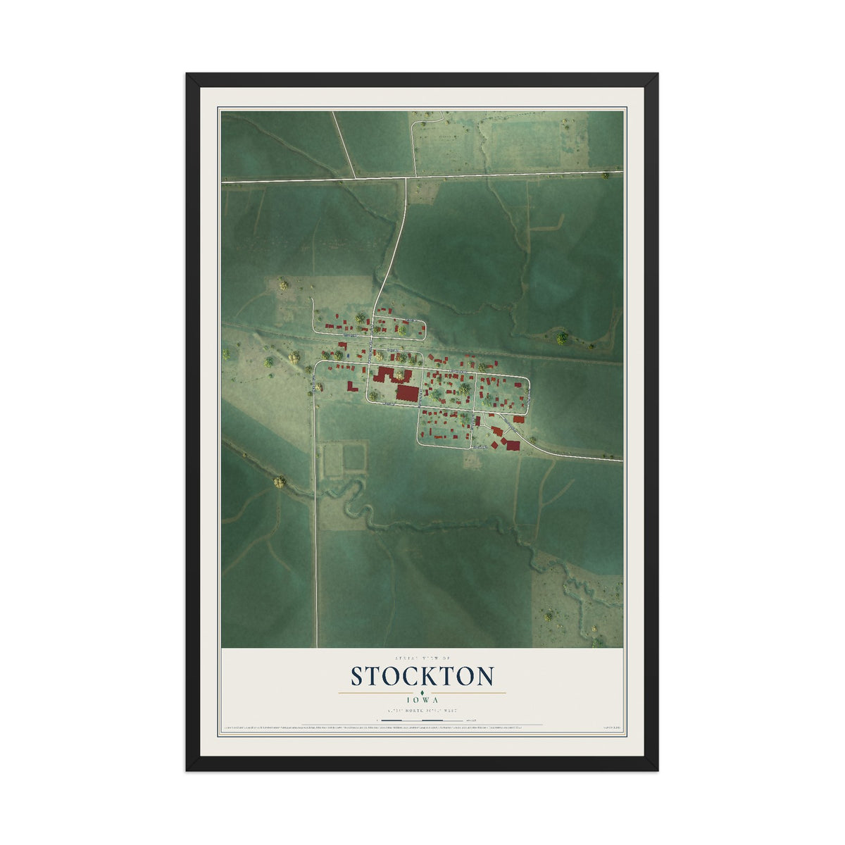 Map of Stockton, Iowa, 12 x 18 inch print in a black wood frame