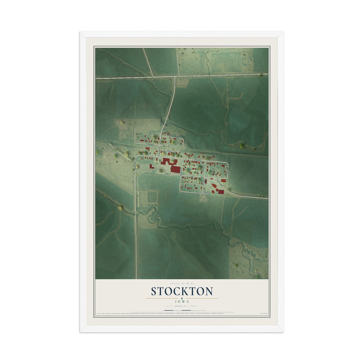 Map of Stockton, Iowa, 12 x 18 inch print in a white wood frame