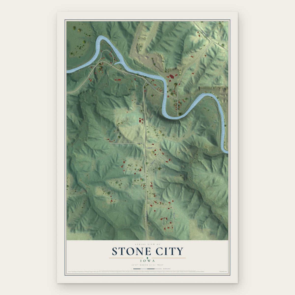 Stone City, Iowa map print, the full design