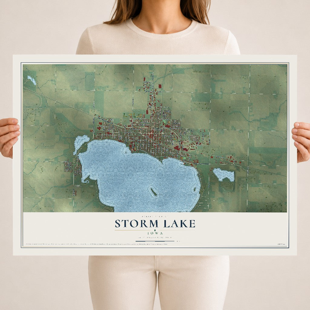 Map of Storm Lake, Iowa, 18 x 24 inch unframed archival matte print