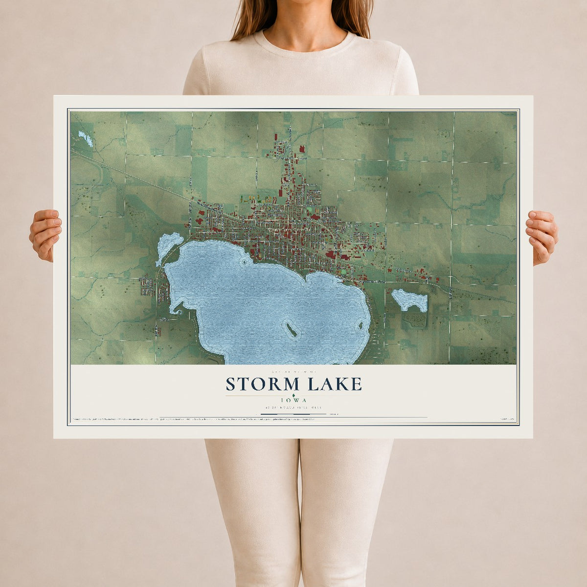 Map of Storm Lake, Iowa, 24 x 36 inch unframed archival matte print