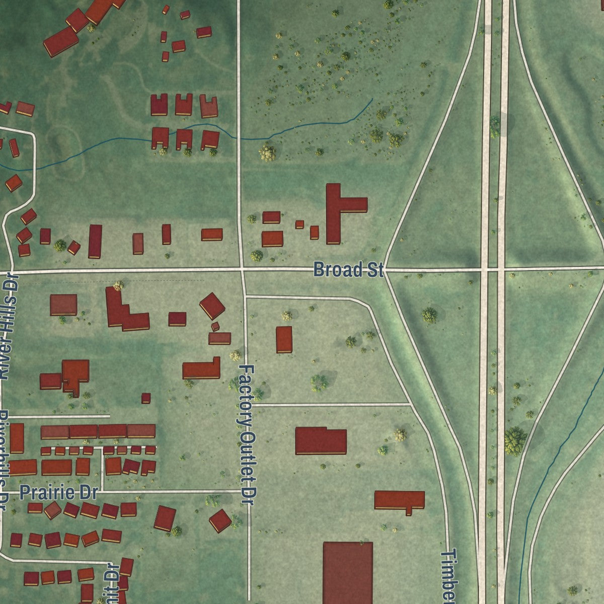 Second close-up of the map of Story City, Iowa print showing more streets and buildings