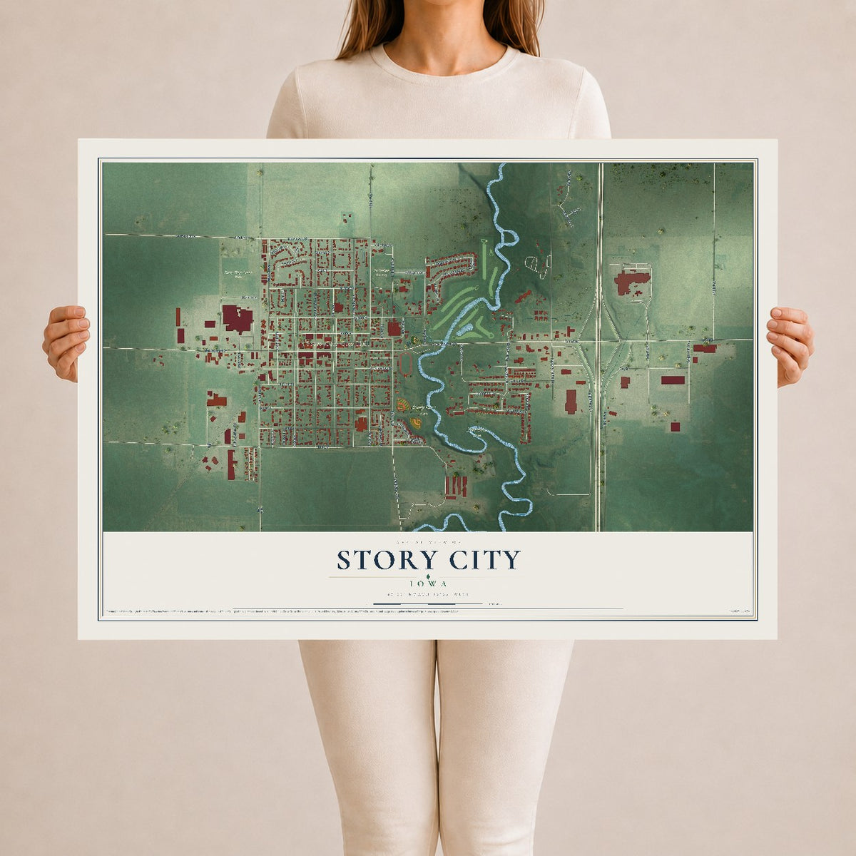 Map of Story City, Iowa, 24 x 36 inch unframed archival matte print