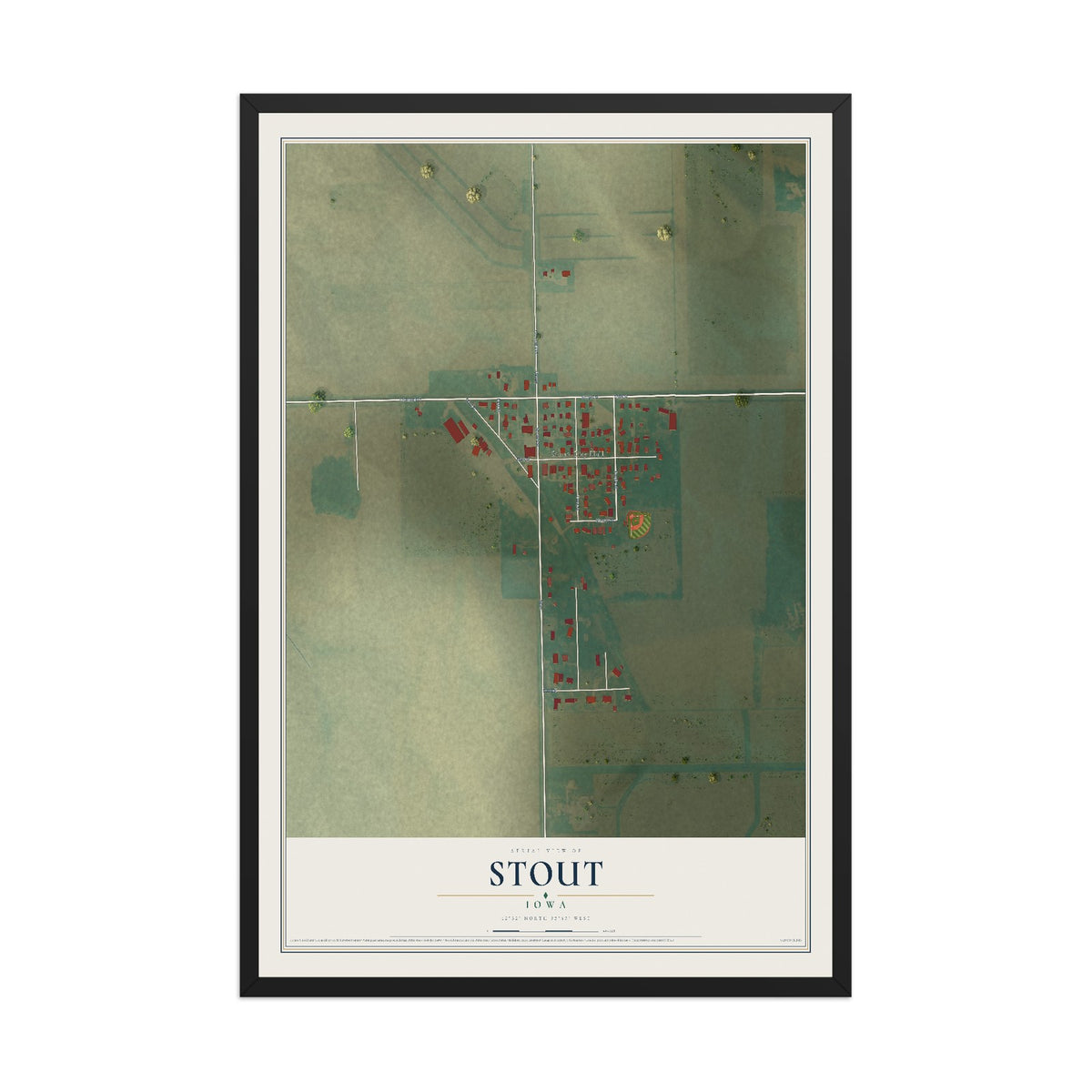 Map of Stout, Iowa, 12 x 18 inch print in a black wood frame