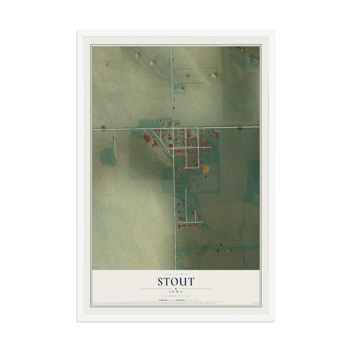 Map of Stout, Iowa, 12 x 18 inch print in a white wood frame