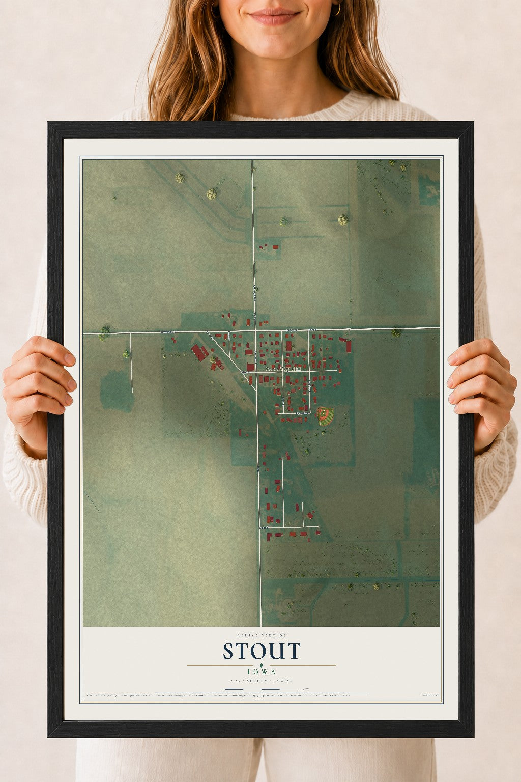 Map of Stout, Iowa, 18 x 24 inch print in a black wood frame