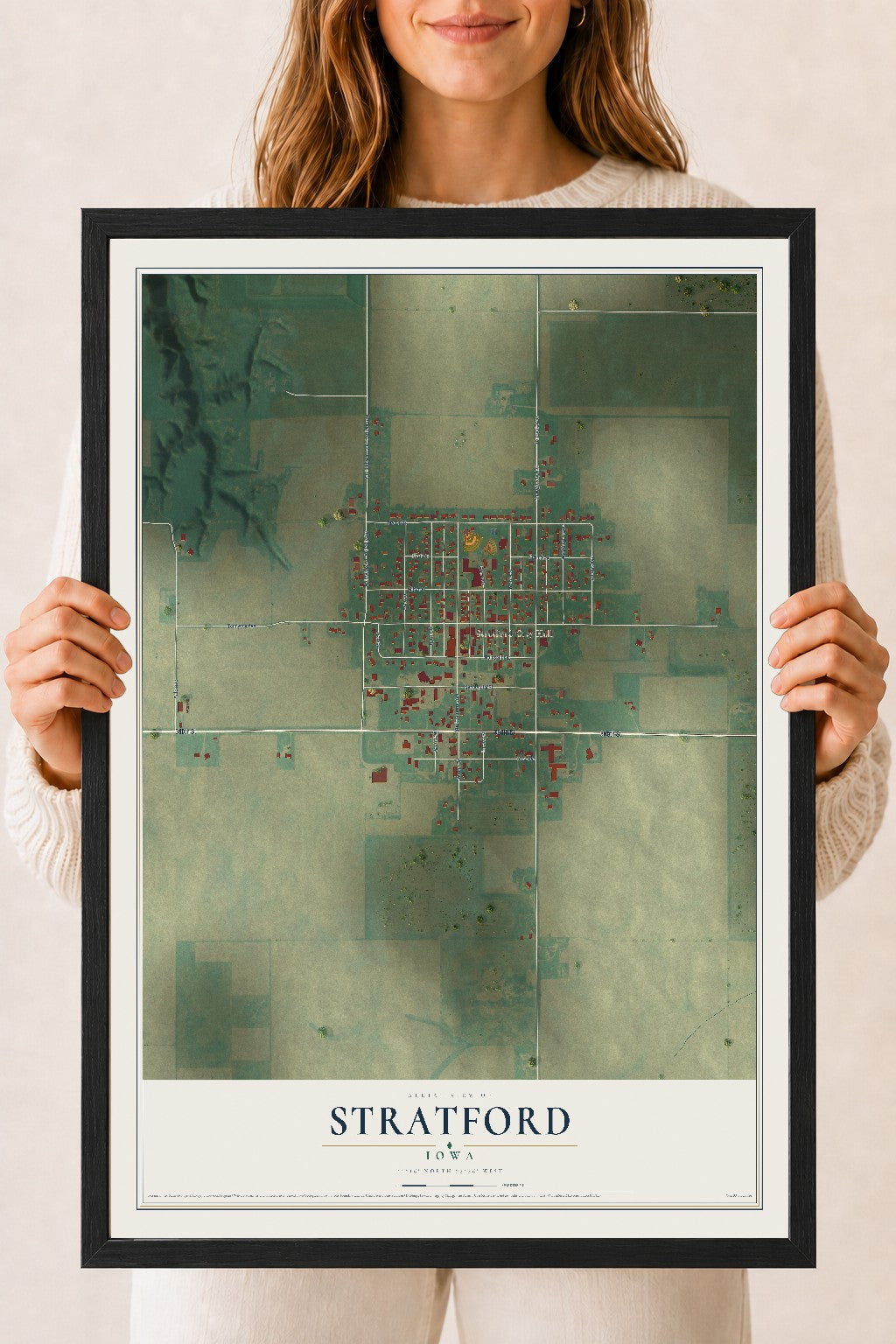 Map of Stratford, Iowa, 18 x 24 inch print in a black wood frame