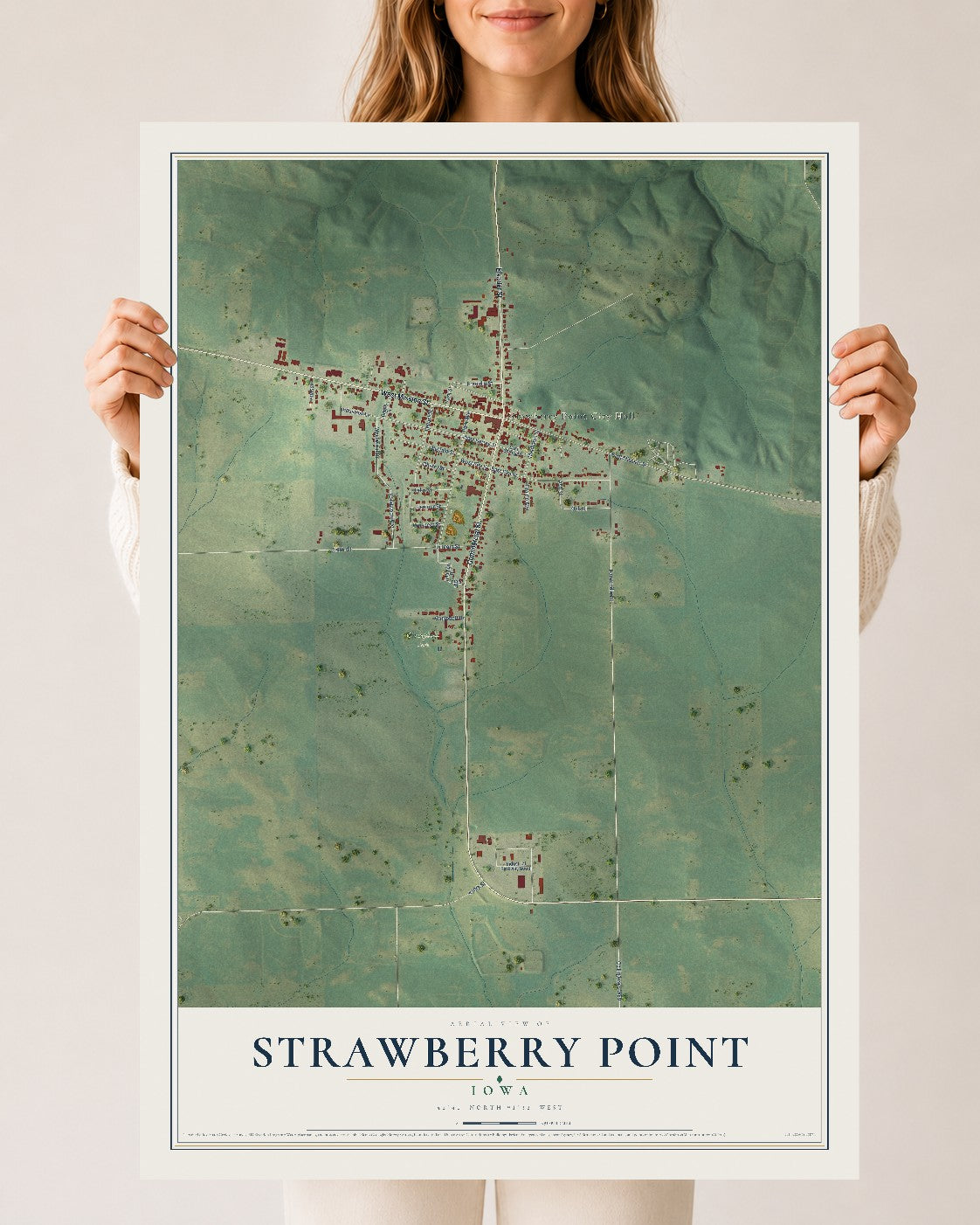 Map of Strawberry Point, Iowa, 24 x 36 inch unframed archival matte print