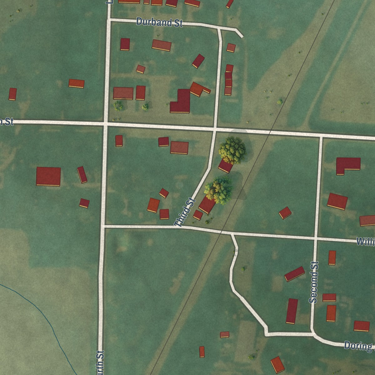 Close-up of the map of Struble, Iowa print showing street and building detail