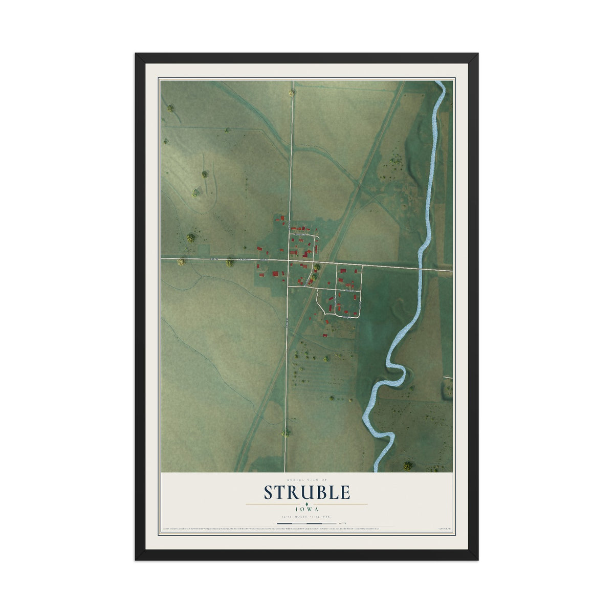 Map of Struble, Iowa, 12 x 18 inch print in a black wood frame