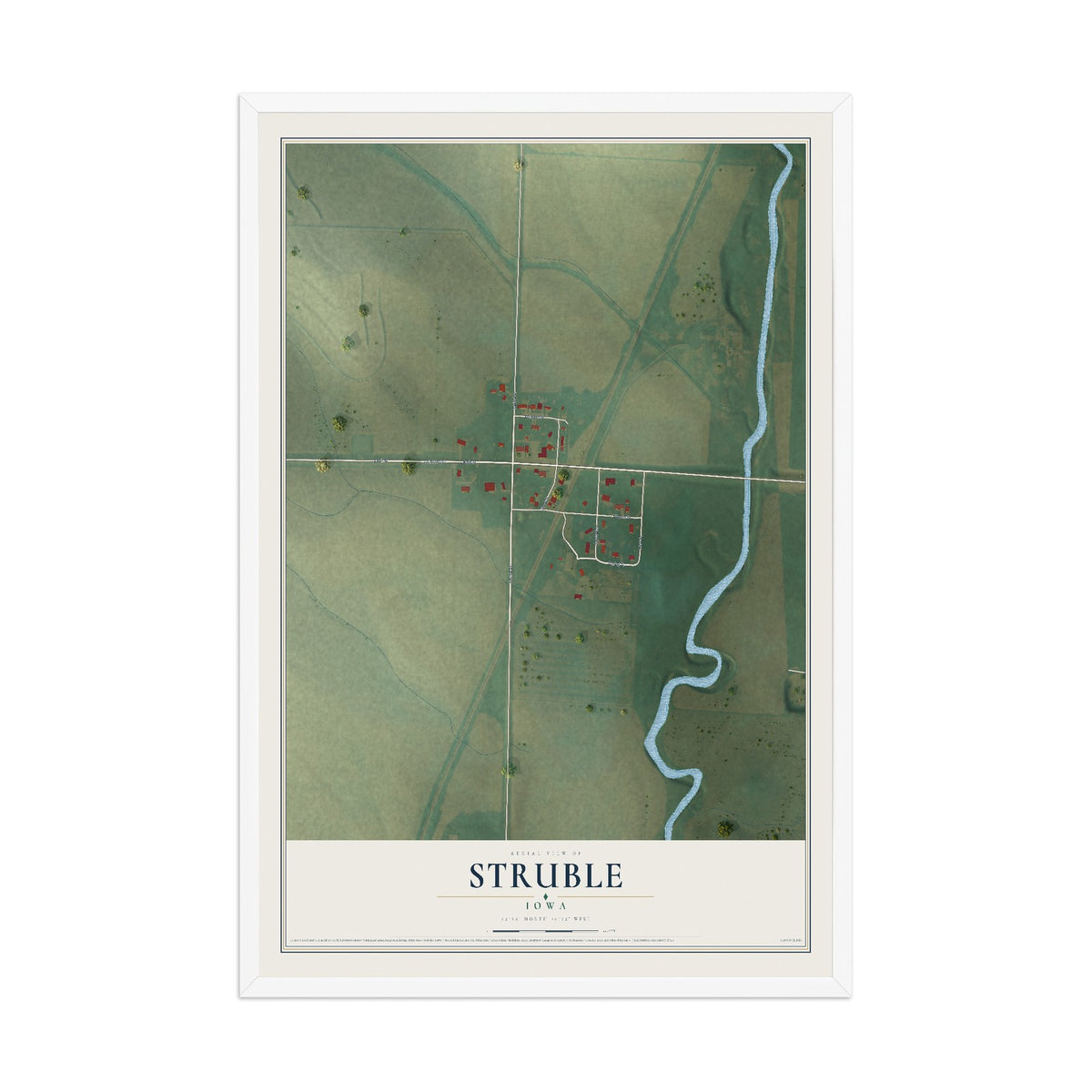 Map of Struble, Iowa, 12 x 18 inch print in a white wood frame